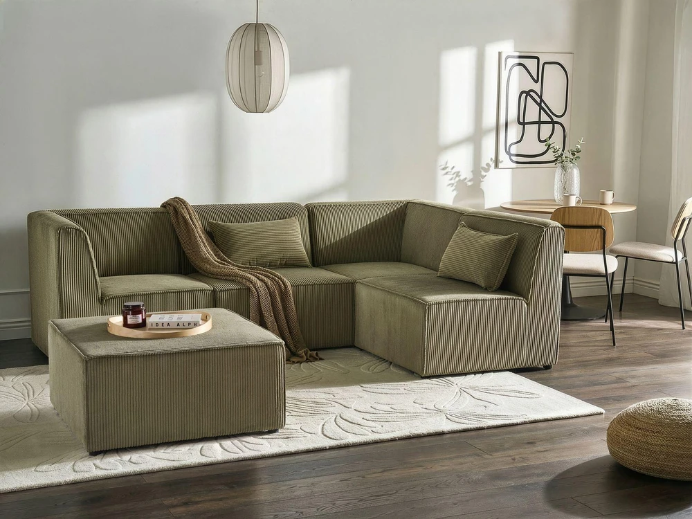 Beliani Modulinė kampinė sofa LEMVIG 4 asmenims, kairinė, žalias velvetas su otomane