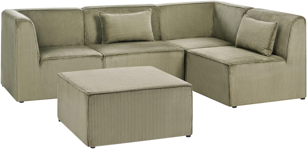 Beliani Modulinė kampinė sofa LEMVIG 4 asmenims, kairinė, žalias velvetas su otomane