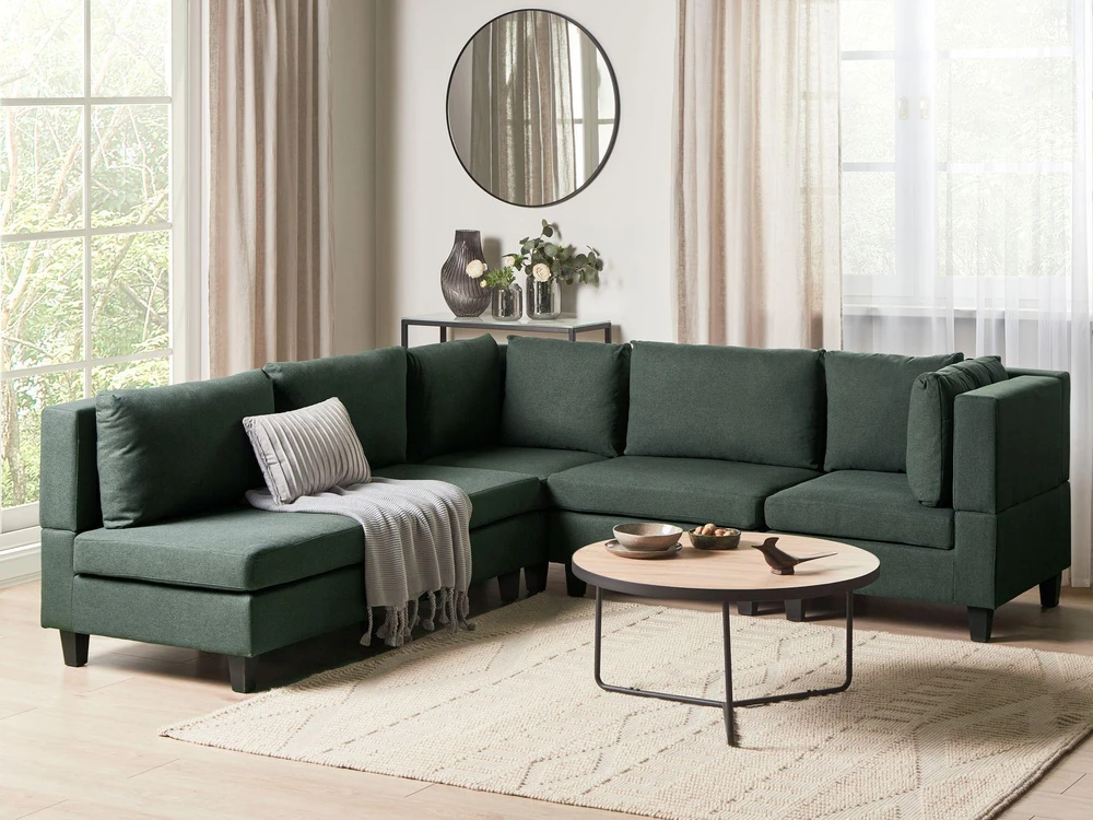 Beliani Modulinė kampinė sofa UNSTAD, 5 vietų, kairinė, tamsiai žalia