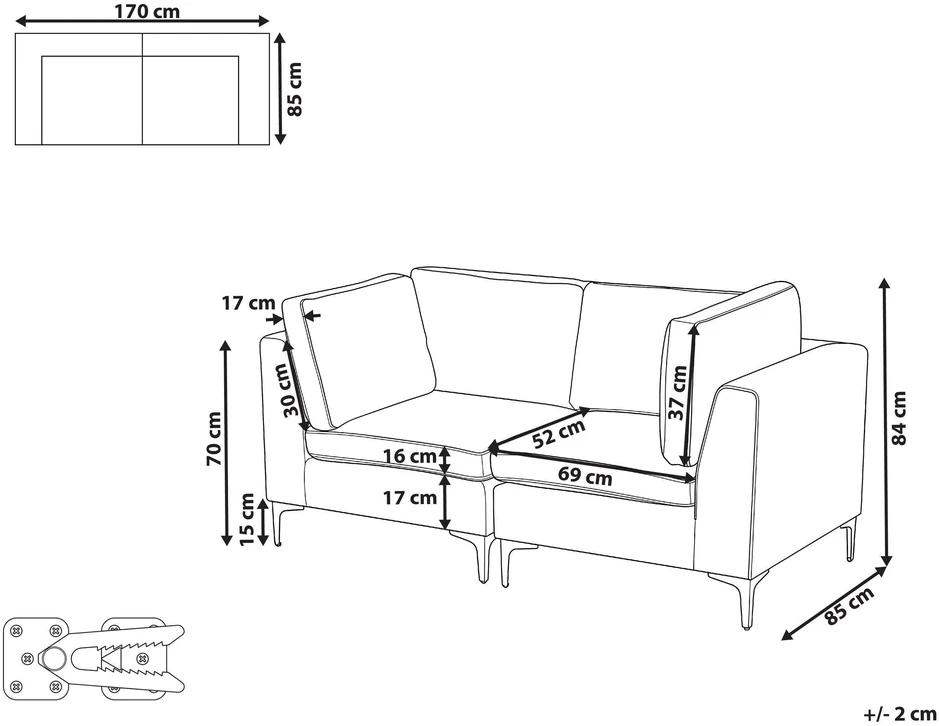 Beliani Modulinė sofa 2 asmenims EVJA žalias veliūras