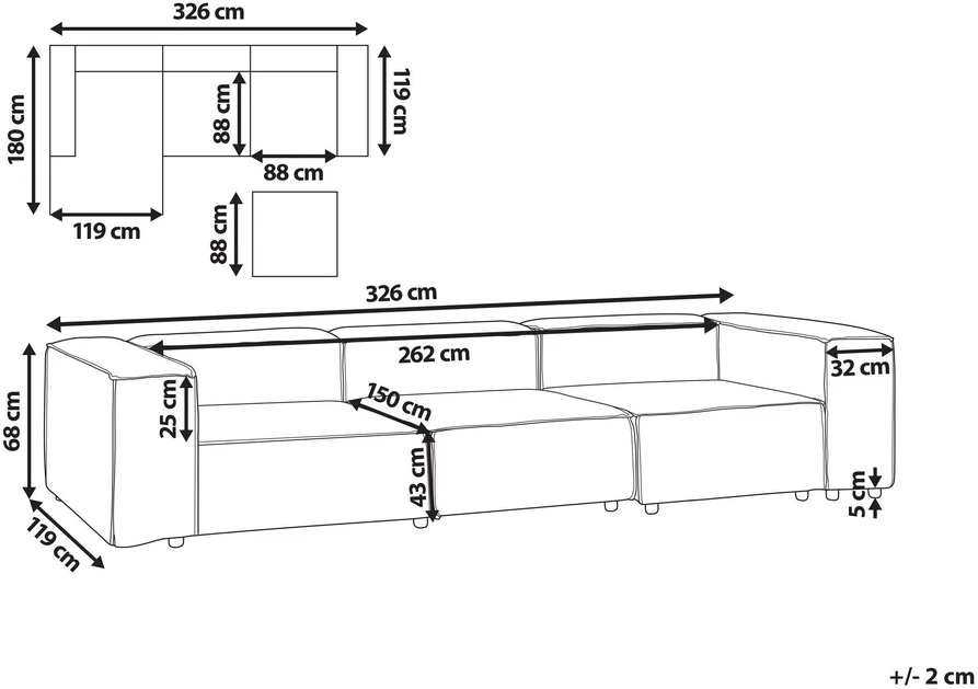 Beliani Modulinė sofa 3 asmenims ARDAL, kreminė balta, velvetas