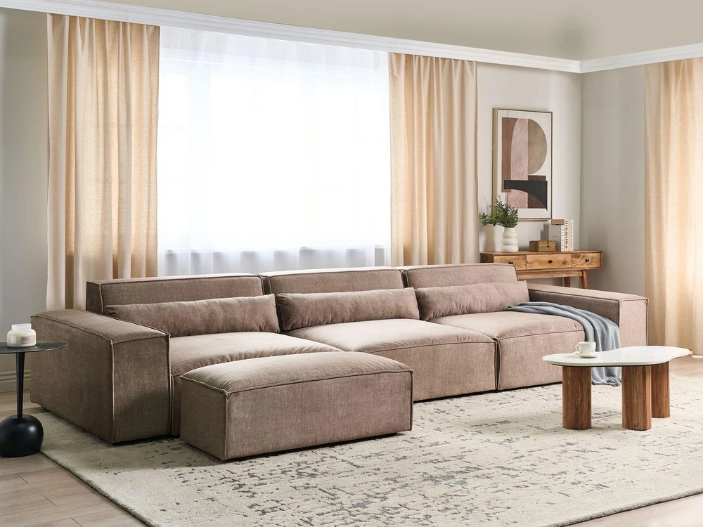 Beliani Modulinė sofa 3 asmenims HELLNAR su pufu, šviesiai ruda