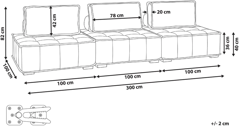 Beliani Modulinė sofa 3 asmenims TIBRO, sulaužyta balta