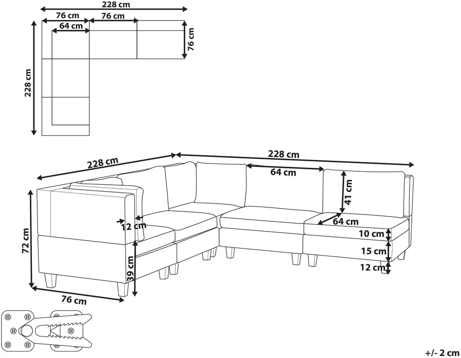 Beliani Modulinė sofa 5 asmenims UNSTAD dešininė, tamsiai žalia