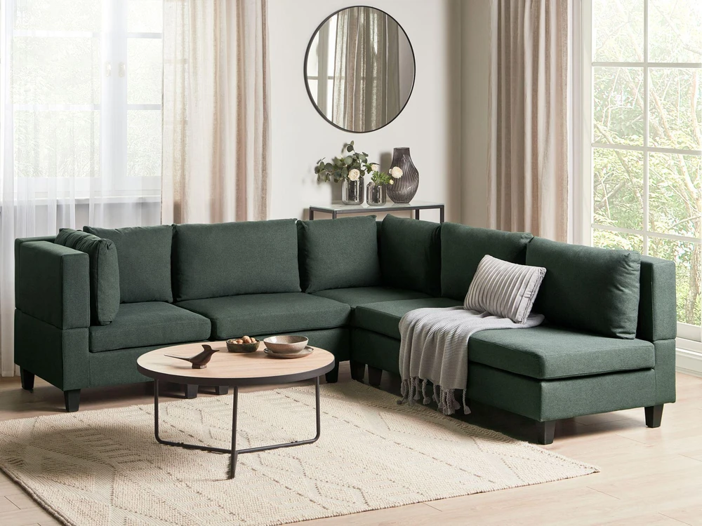 Beliani Modulinė sofa 5 asmenims UNSTAD dešininė, tamsiai žalia