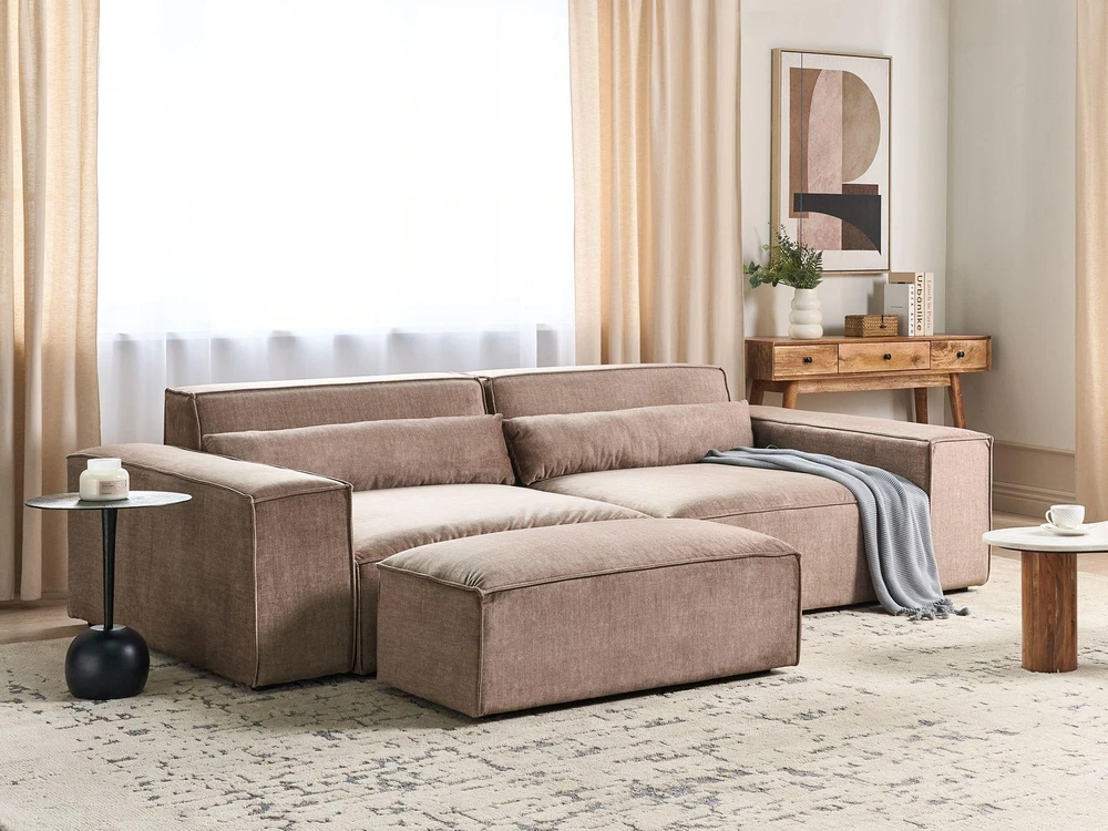 Beliani Modulinė sofa dviem asmenims HELLNAR su otomane, šviesiai ruda