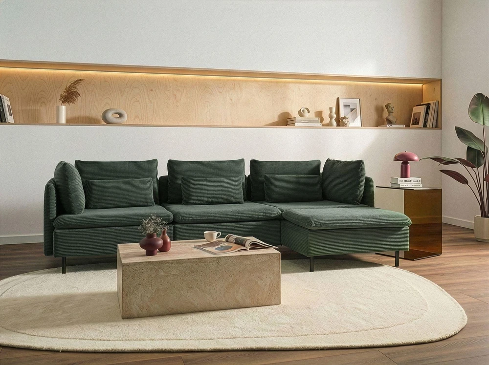 Beliani Modulinė sofa EGERIS, velvetas, tamsiai žalia, kairinė