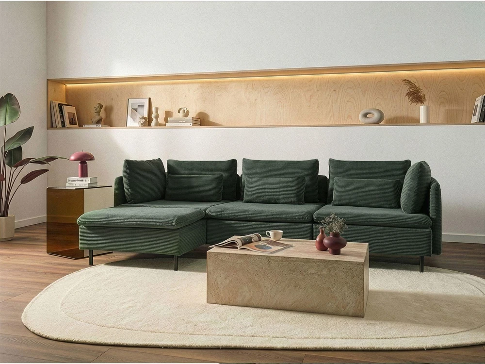Beliani Modulinė sofa EGERIS, velvetas, tamsiai žalia, dešininė