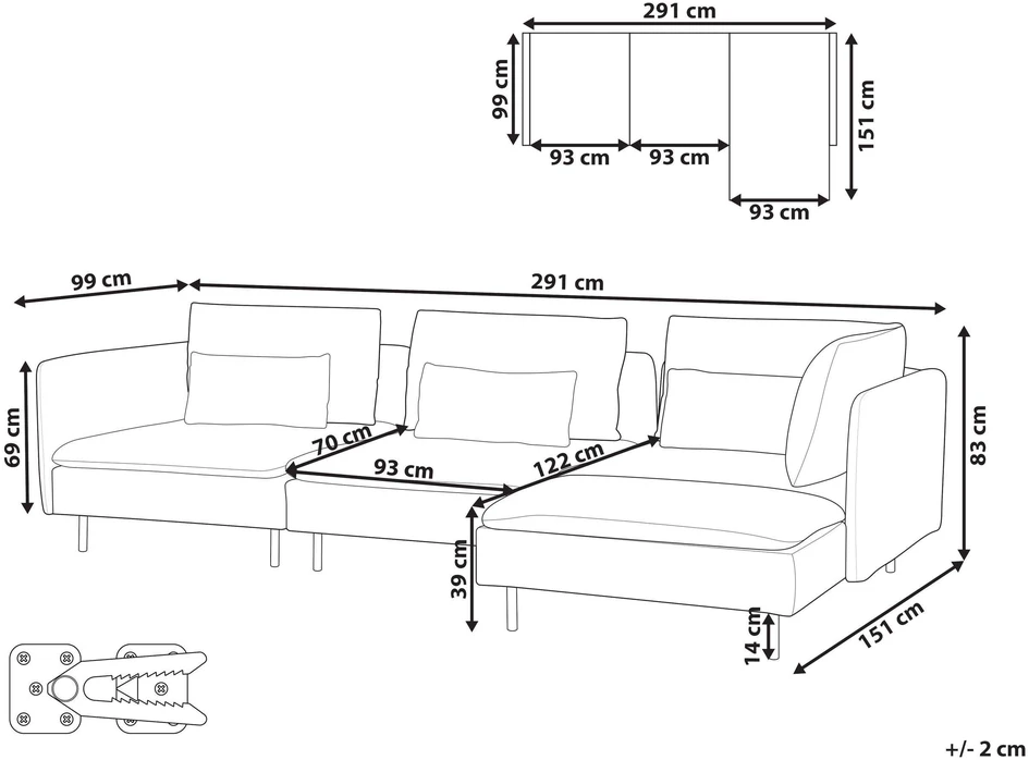Beliani Modulinė sofa EGERIS, velvetas, tamsiai žalia, kairinė