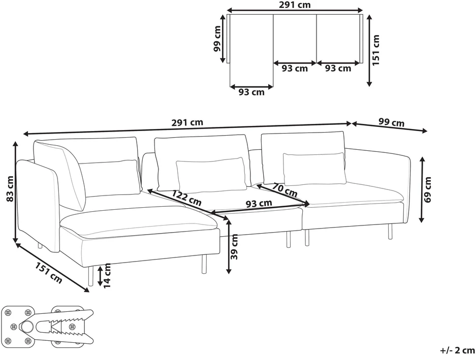 Beliani Modulinė sofa EGERIS, velvetas, tamsiai žalia, dešininė