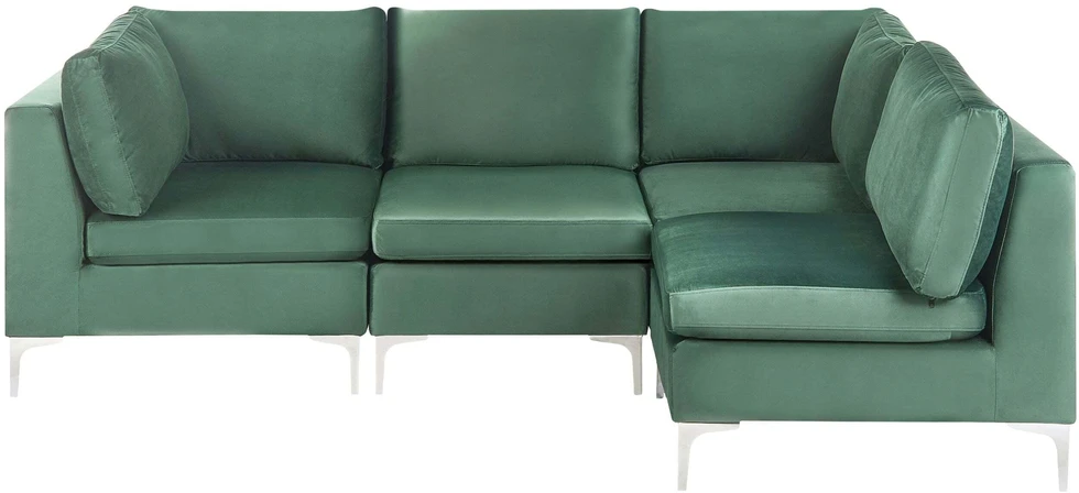 Beliani Modulinė sofa EVJA 4 asmenims, kairinė, žalia, veliūras