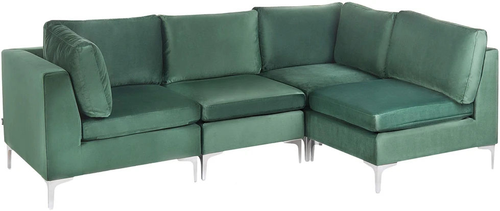 Beliani Modulinė sofa EVJA 4 asmenims, kairinė, žalia, veliūras