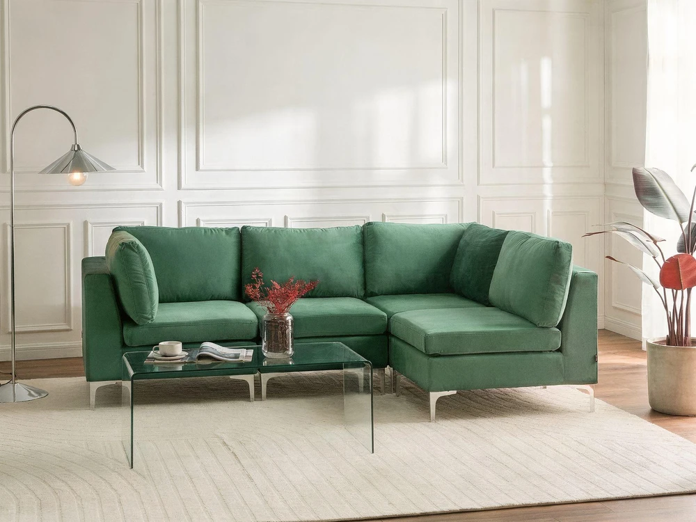 Beliani Modulinė sofa EVJA 4 asmenims, kairinė, žalia, veliūras