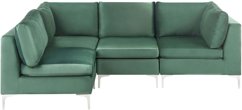 Beliani Modulinė sofa EVJA skirta 4 asmenims, dešininė, žalia, veliūrinė