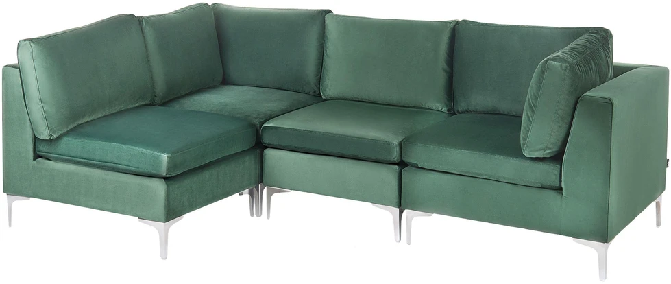 Beliani Modulinė sofa EVJA skirta 4 asmenims, dešininė, žalia, veliūrinė