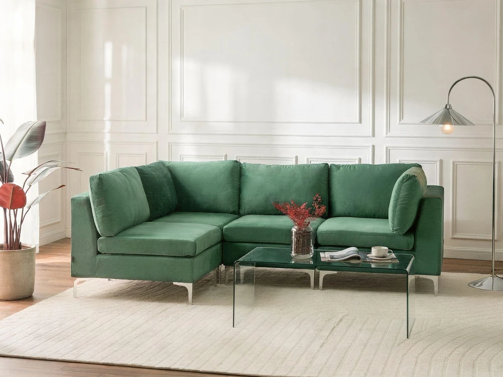Beliani Modulinė sofa EVJA skirta 4 asmenims, dešininė, žalia, veliūrinė