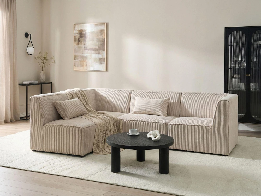 Beliani Modulinė sofa kampinė 4 asmenims LEMVIG dešininė, smėlio spalvos velvetas