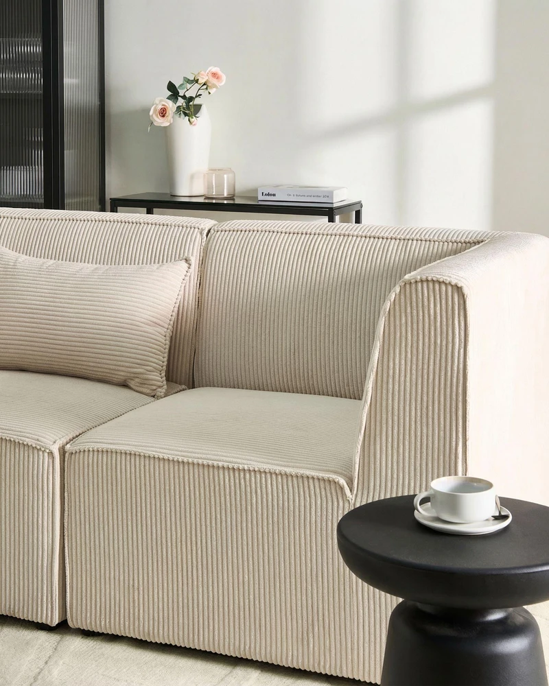 Beliani Modulinė sofa kampinė 4 asmenims LEMVIG dešininė, smėlio spalvos velvetas