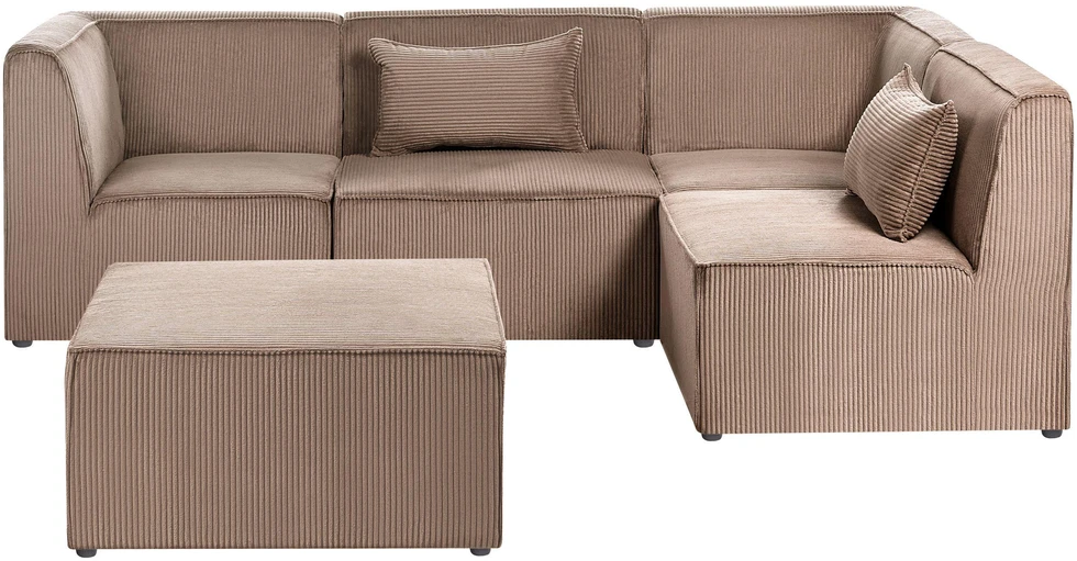 Beliani Modulinė sofa LEMVIG, kairinė, smėlio spalvos velveto audinys, su otomane