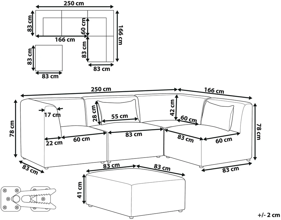 Beliani Modulinė sofa-lova „LEMVIG“, 4 vietų, kairinė, žalia, velvetas