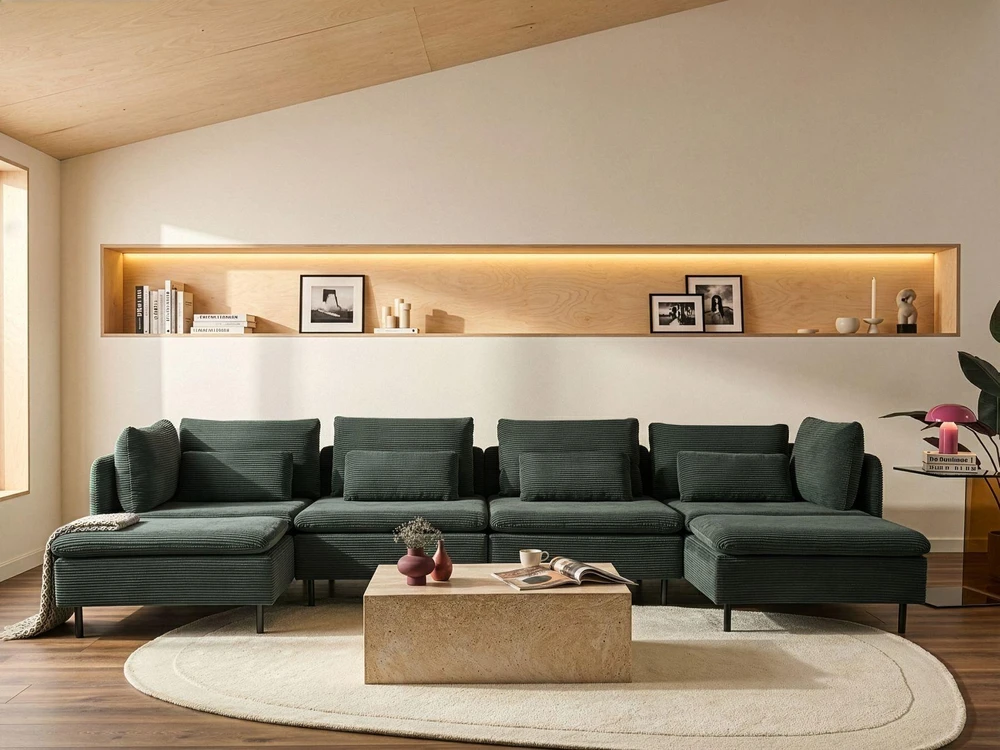 Beliani Modulinė U formos sofa 4 asmenims EGERIS tamsiai žalia velvetas