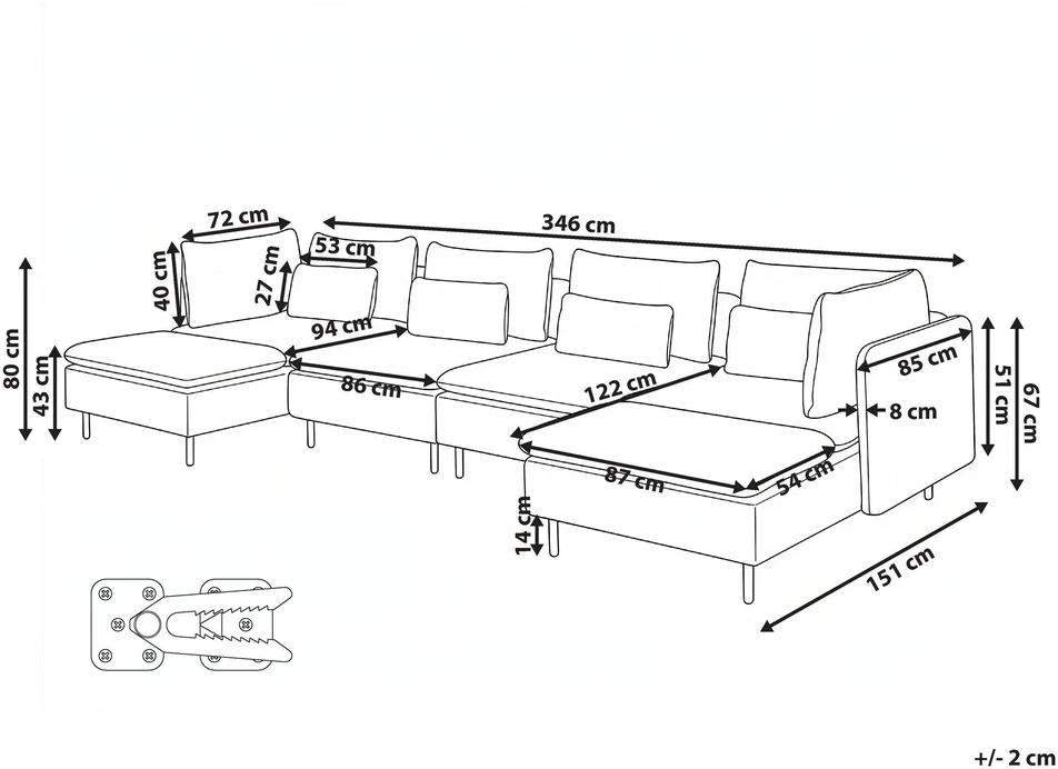 Beliani Modulinė U formos sofa 4 asmenims EGERIS tamsiai žalia velvetas