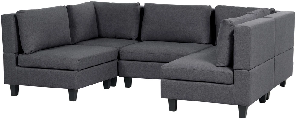 Beliani Modulinė U formos sofa 5 asmenims UNSTAD tamsiai pilka su otomane