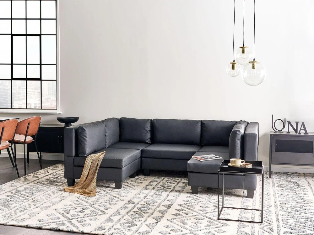 Beliani Modulinė U formos sofa 5 asmenims UNSTAD juodos spalvos dirbtinė oda