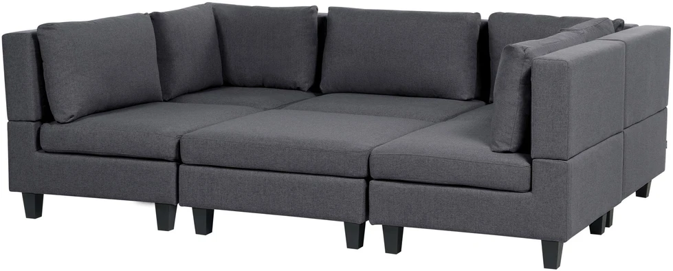 Beliani Modulinė U formos sofa 5 asmenims UNSTAD tamsiai pilka su otomane