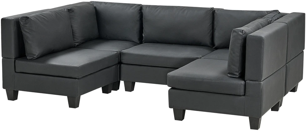 Beliani Modulinė U formos sofa 5 asmenims UNSTAD juodos spalvos dirbtinė oda