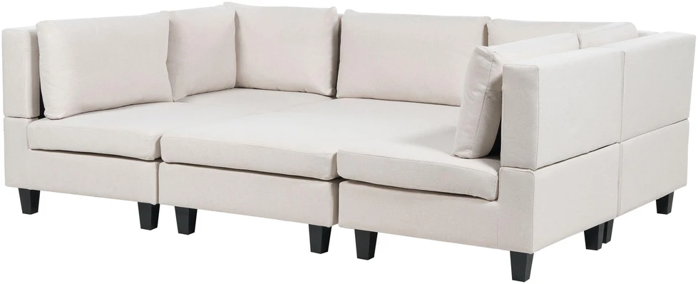 Beliani Modulinė U formos sofa 5 asmenims UNSTAD šviesiai smėlio spalvos su otomane