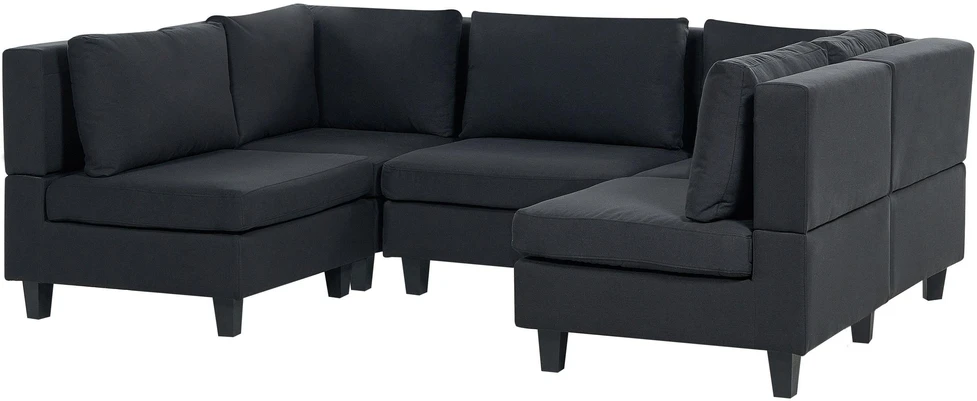 Beliani Modulinė U formos sofa 5 asmenims UNSTAD Juoda