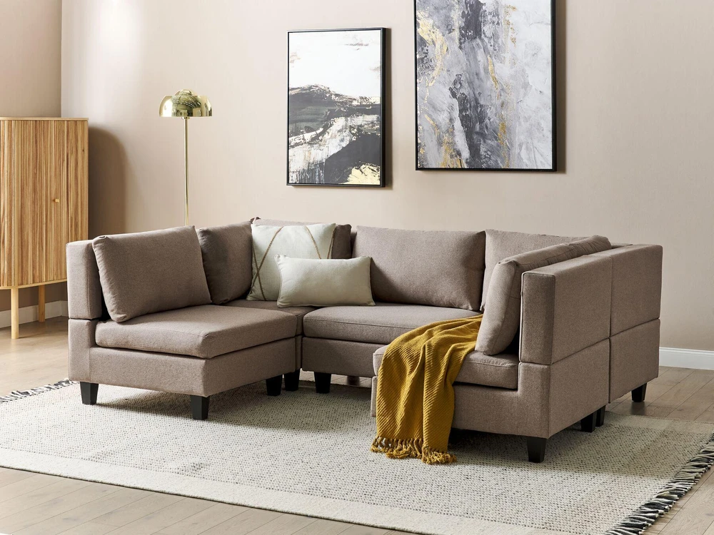 Beliani Modulinė U formos sofa 5 asmenims UNSTAD ruda