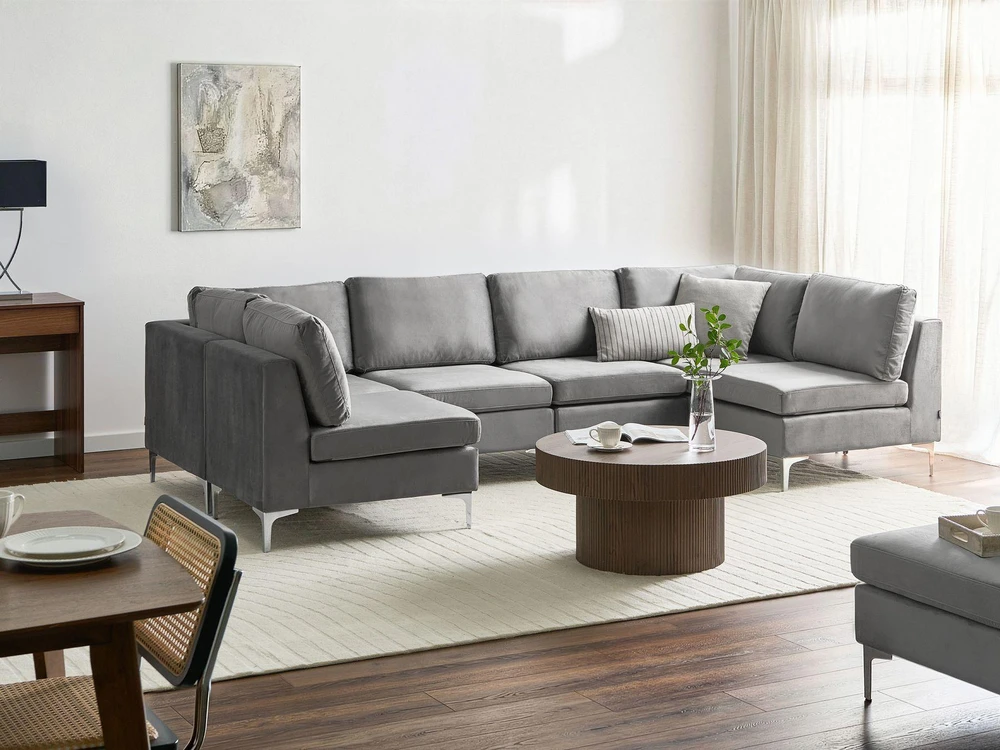 Beliani Modulinė U formos sofa 6 asmenims EVJA pilko veliūro