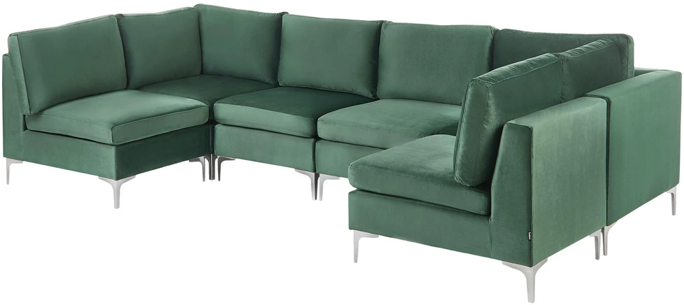 Beliani Modulinė U formos sofa 6 asmenims EVJA žalias veliūras
