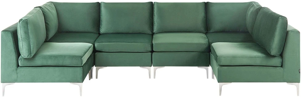 Beliani Modulinė U formos sofa 6 asmenims EVJA žalias veliūras