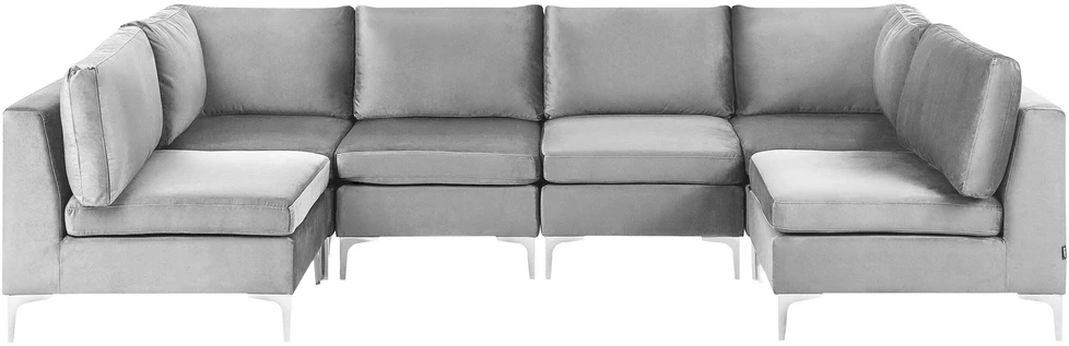 Beliani Modulinė U formos sofa 6 asmenims EVJA pilko veliūro