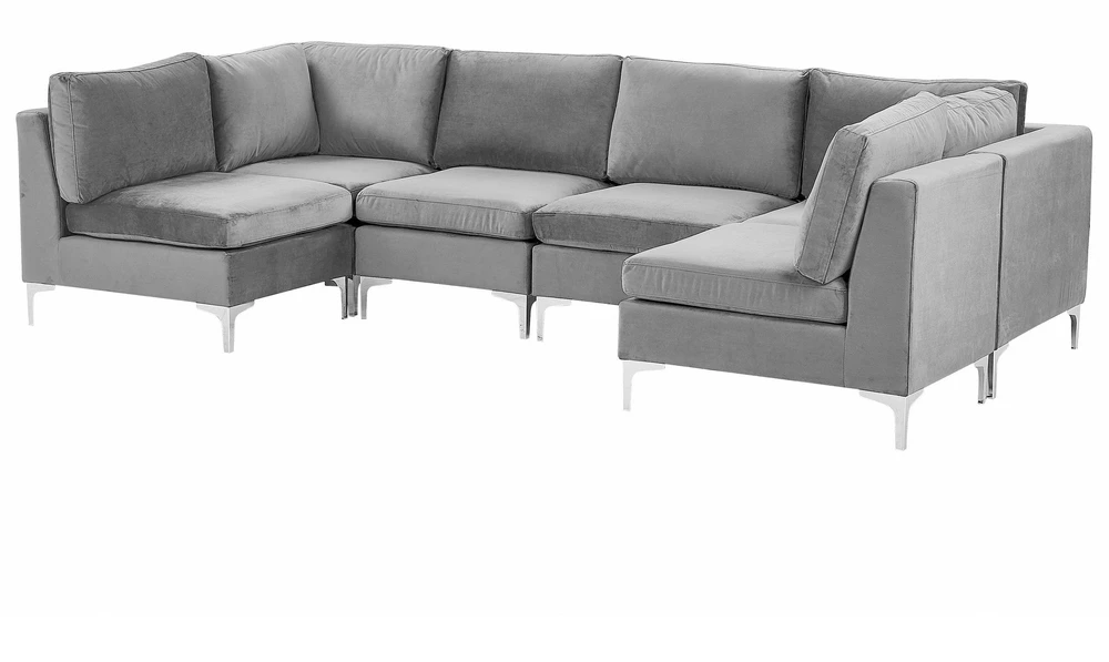 Beliani Modulinė U formos sofa 6 asmenims EVJA pilko veliūro