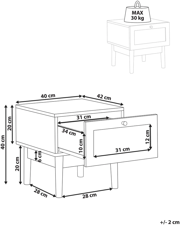 Beliani Naktinis staliukas su 1 stalčiumi NIVO, šviesiai rudas