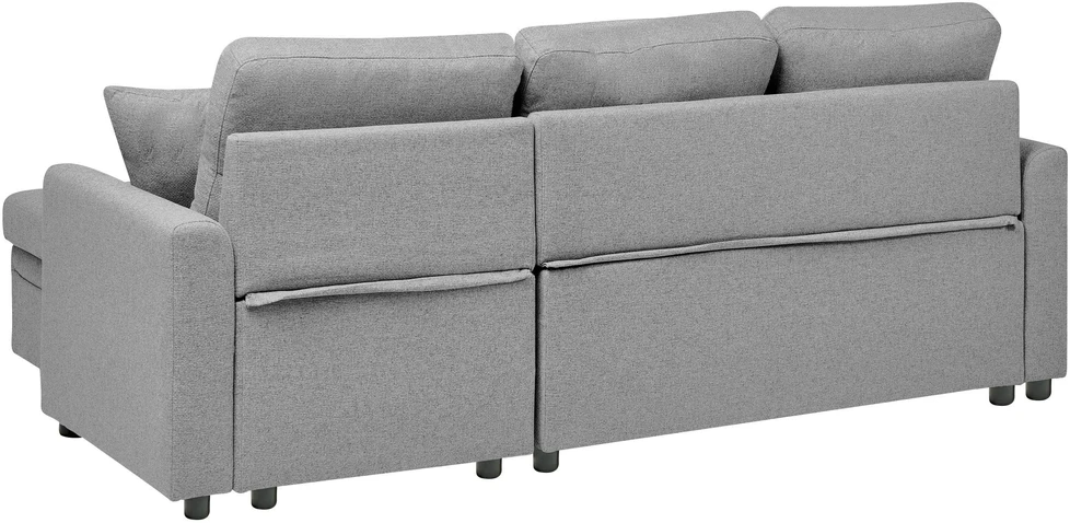 Beliani NASSJO išskleidžiama kampinė sofa 3 asmenims, sintetinio lino pilka kairioji