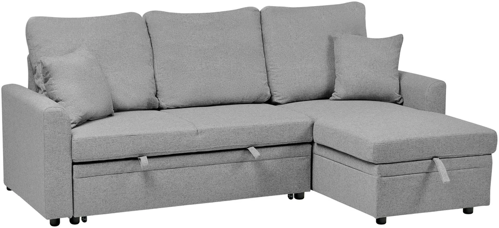 Beliani NASSJO išskleidžiama kampinė sofa 3 asmenims, sintetinio lino pilka kairioji