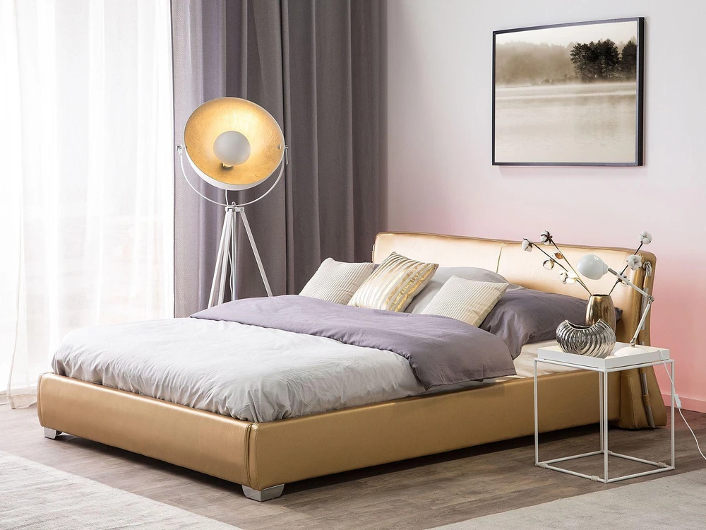 Beliani Odinė LED lova PARIS 180 x 200 cm LED Auksinė