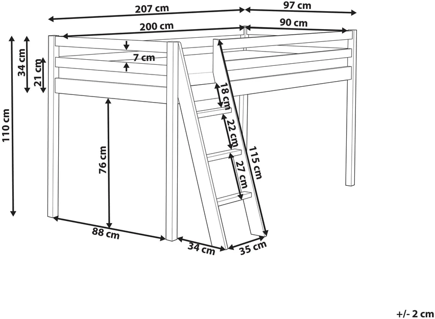 Beliani Paaukštinta lova pušies medienos ASCOUX 90 x 200 cm Rožinė