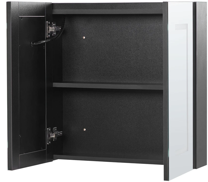 Beliani Pakabinama vonios kambario spintelė su LED veidrodžiu MAZARREDO 60 cm Juoda