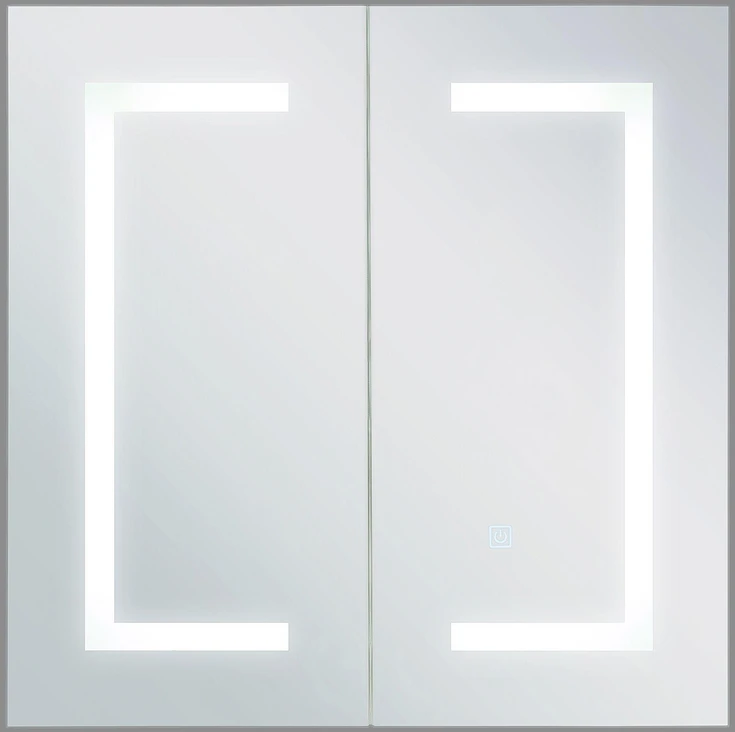Beliani Pakabinama vonios kambario spintelė su LED veidrodžiu MAZARREDO 60 x 60 cm, balta