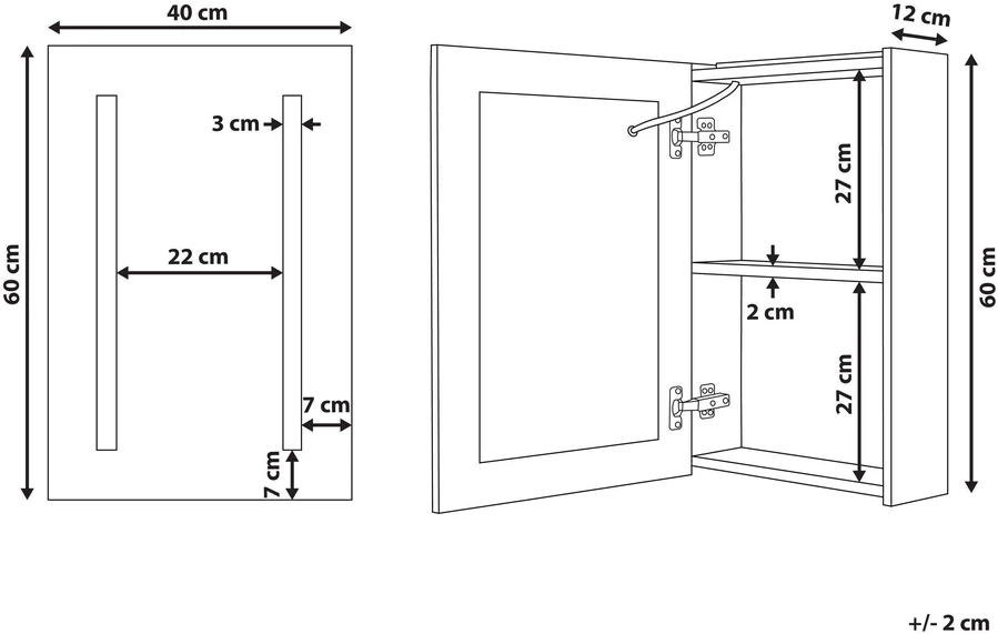 Beliani Pakabinama vonios kambario spintelė su LED veidrodžiu CAMERON 40 cm 60 cm juoda