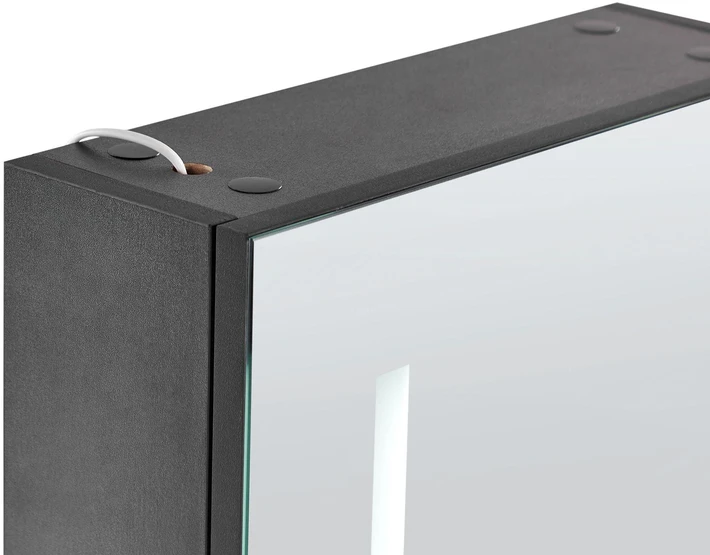 Beliani Pakabinama vonios kambario spintelė su LED veidrodžiu CAMERON 40 cm 60 cm juoda