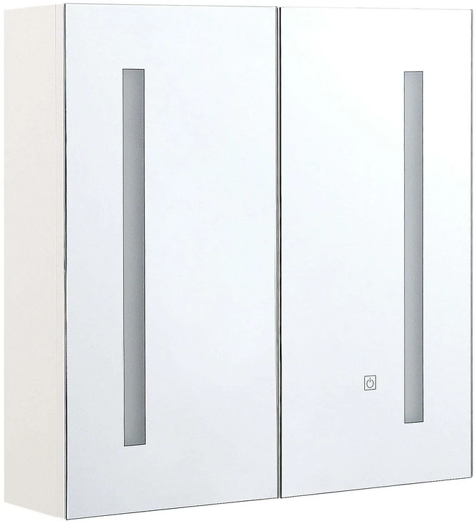 Beliani Pakabinama vonios kambario spintelė su LED veidrodžiu CHABUNCO 60 cm 60 cm balta