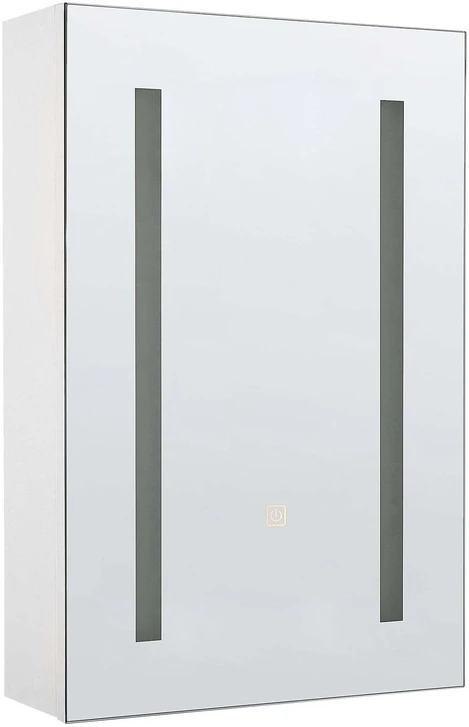 Beliani Pakabinama vonios kambario spintelė su LED veidrodžiu CAMERON 40 cm 60 cm Balta