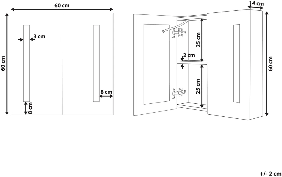 Beliani Pakabinama vonios spintelė su LED veidrodžiu CHABUNCO 60 cm 60 cm juoda